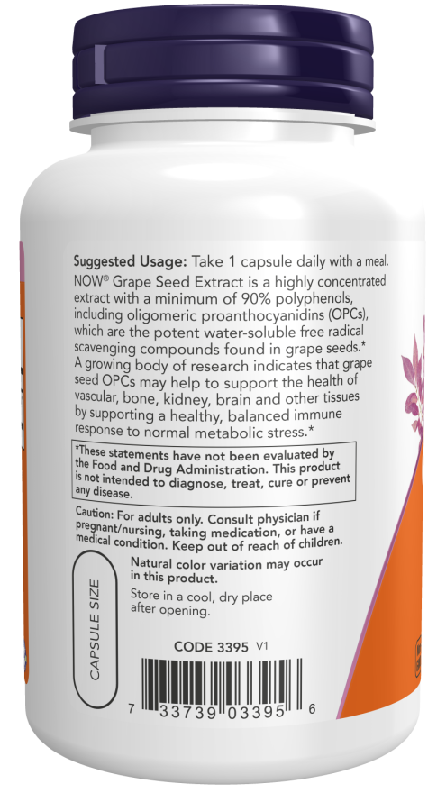 NOW Foods - Extract de Sâmburi de Struguri, 500mg Putere Maximă - 90 Capsule - imagine 3