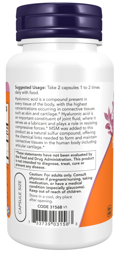 NOW Foods - Acid Hialuronic cu MSM, 50 mg - 60 capsule - Billede 3