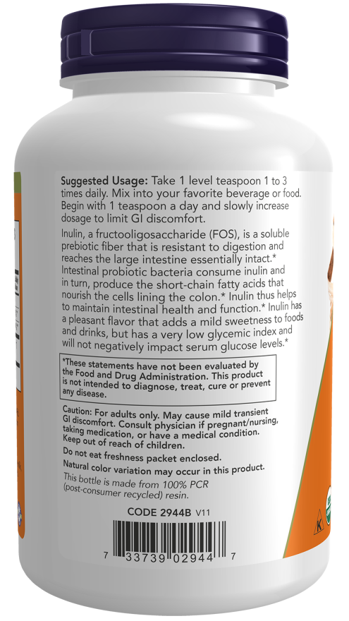 NOW Foods - Inulină din surse ecologice, pudră - 227g - Billede 3
