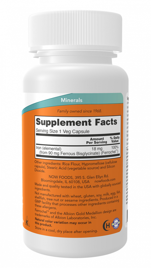 NOW Foods - Fier, 18 mg - 120 capsule - Billede 2