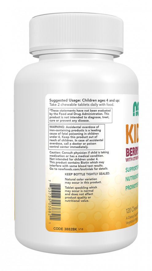 NOW Foods - Vitamine pentru copii, Aromă de fructe de pădure - 120 tablete masticabile - Billede 4