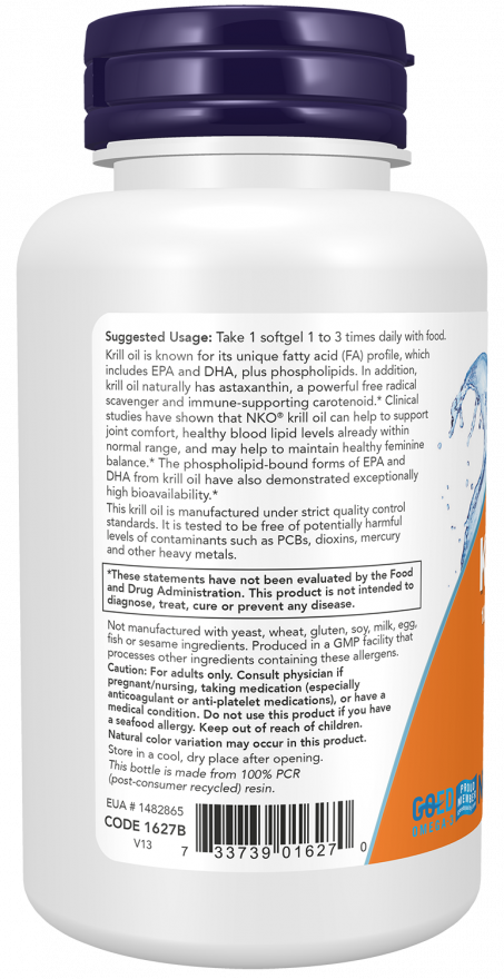 NOW Foods - Ulei de Krill, 1000mg Dublă Putere - 60 capsule moi - Billede 3