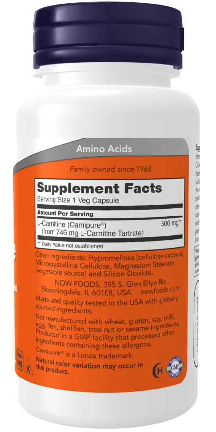 NOW Foods - L-Carnitină 500 mg, 60 capsule - Billede 2