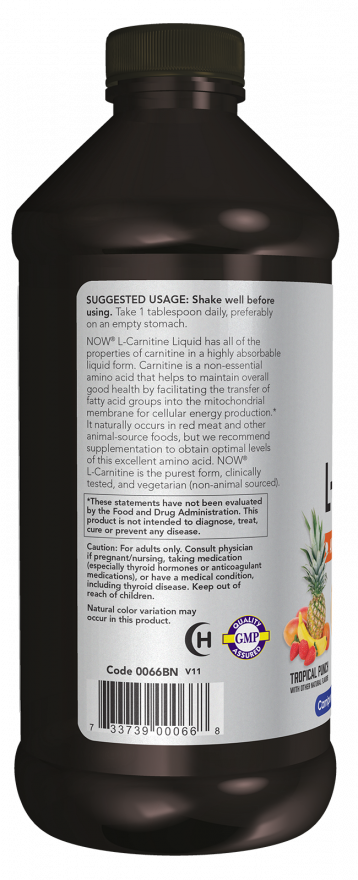NOW Foods - L-Carnitină lichidă, 1000 mg, aromă Tropical Punch - 473 ml - Billede 3