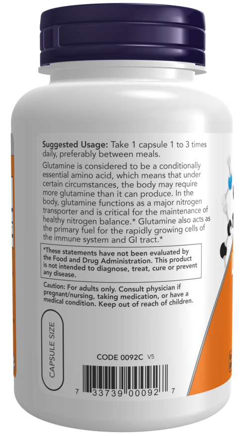 NOW Foods - L-Glutamină, 500 mg - 120 capsule - Billede 3
