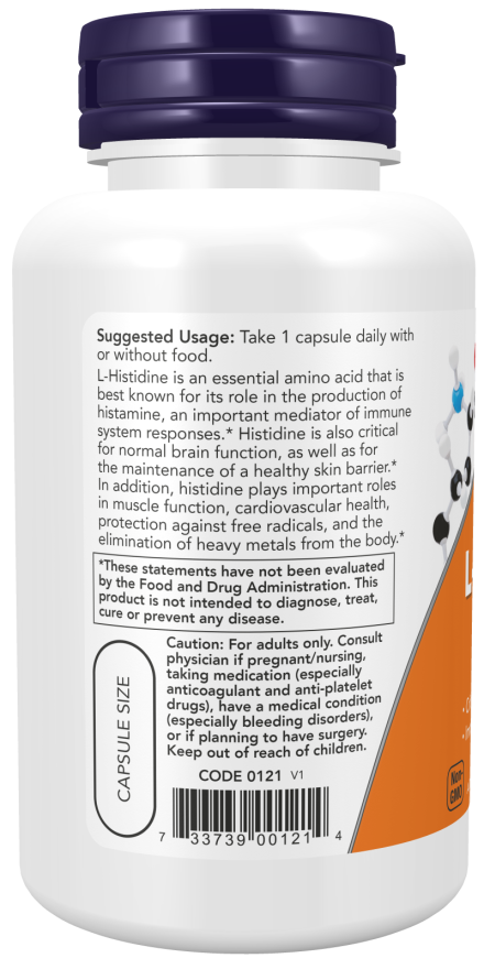 NOW Foods - L-Histidină 600mg, 60 capsule - Billede 3