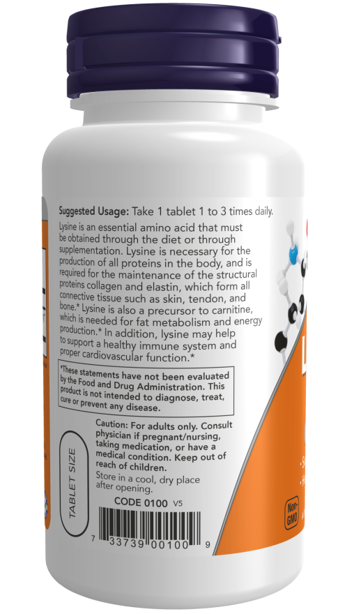 NOW Foods - L-Lizină, 500 mg - 250 tablete - Billede 3