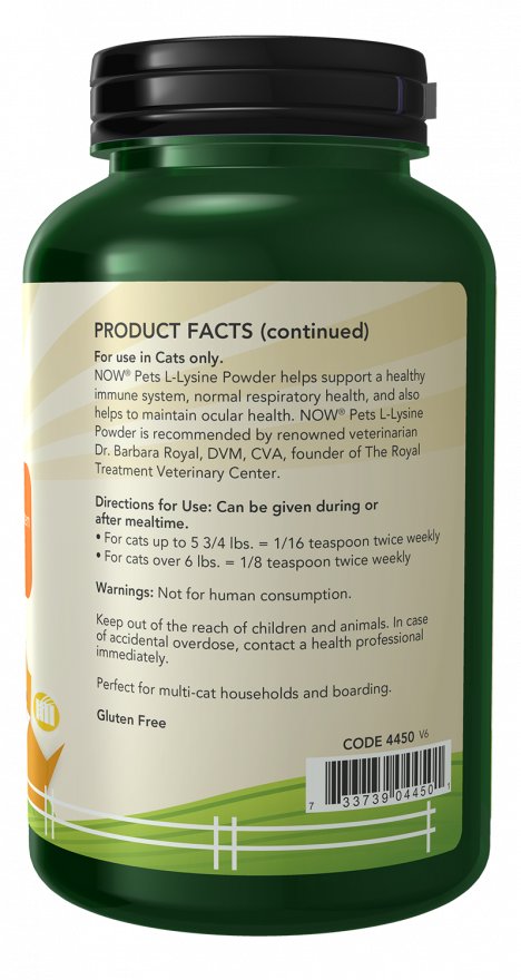 NOW Foods - L-Lizină pentru pisici, 226g - imagine 2