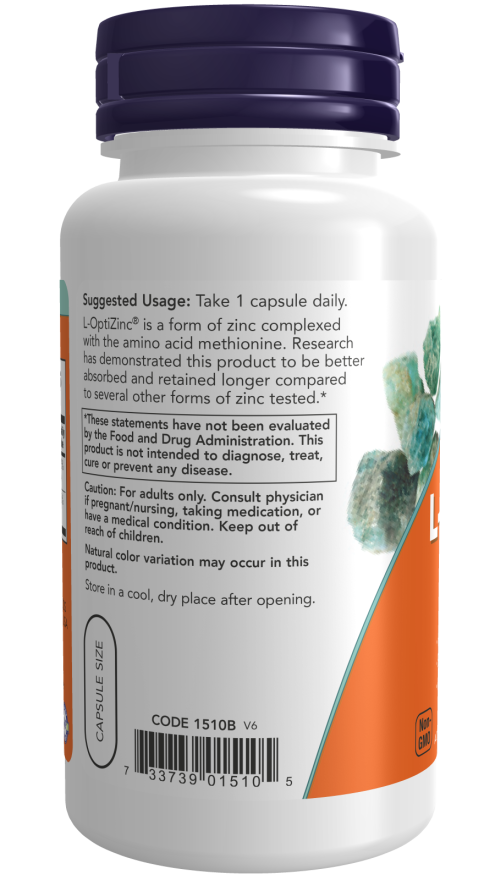 NOW Foods - L-OptiZinc 30mg, 100 capsule - Billede 3