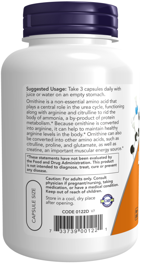 NOW Foods - L-Ornithine 500 mg, 120 capsule - Billede 3