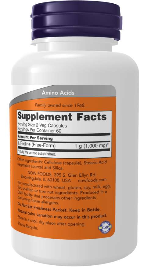 NOW Foods - L-Proline 500 mg, 120 capsule - Billede 2