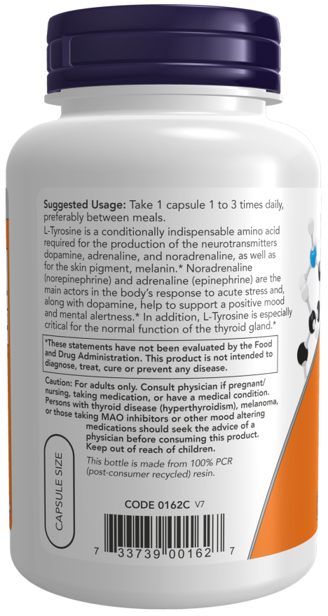 NOW Foods - L-Tirozină, 500 mg - 120 capsule - imagine 3