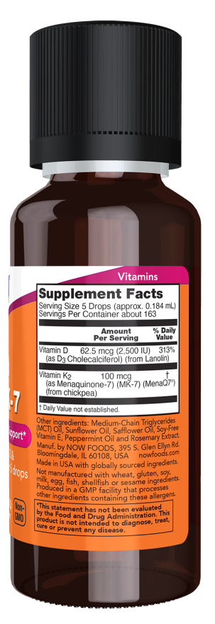 NOW Foods - Vitamina D-3 și MK-7 lichid, 30 ml - Billede 2