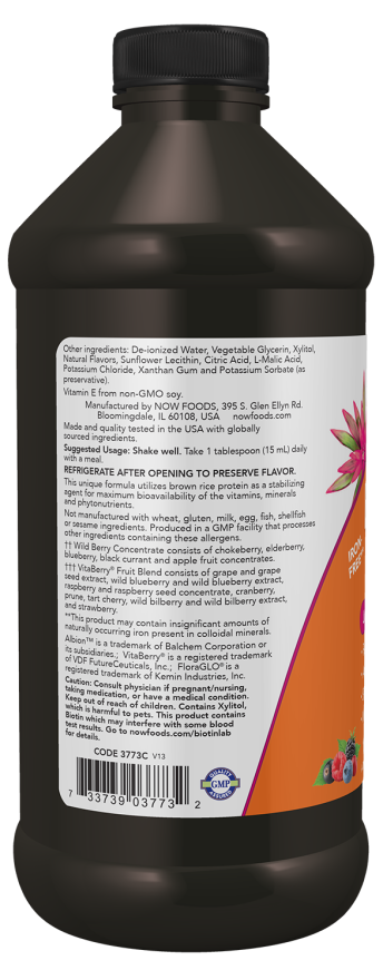 NOW Foods - Multi Lichid, Aromă de Fructe de Pădure (Fără Fier) - 473 ml - Billede 3
