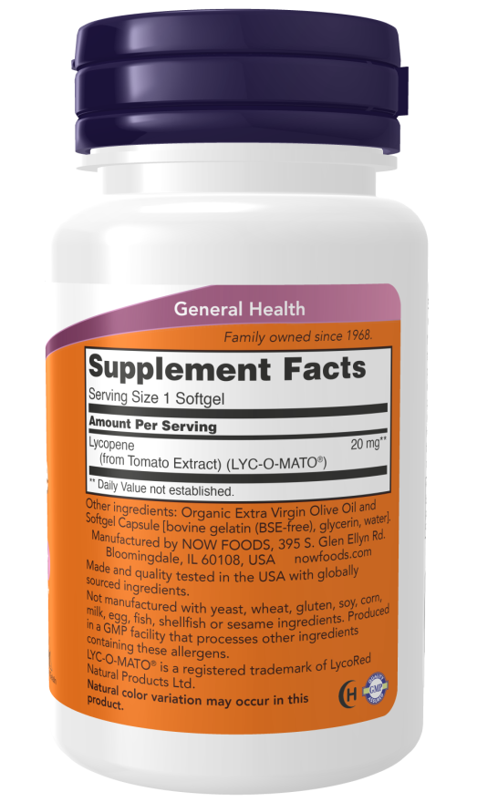 NOW Foods - Lycopene 20mg, 50 capsule moi - Billede 2