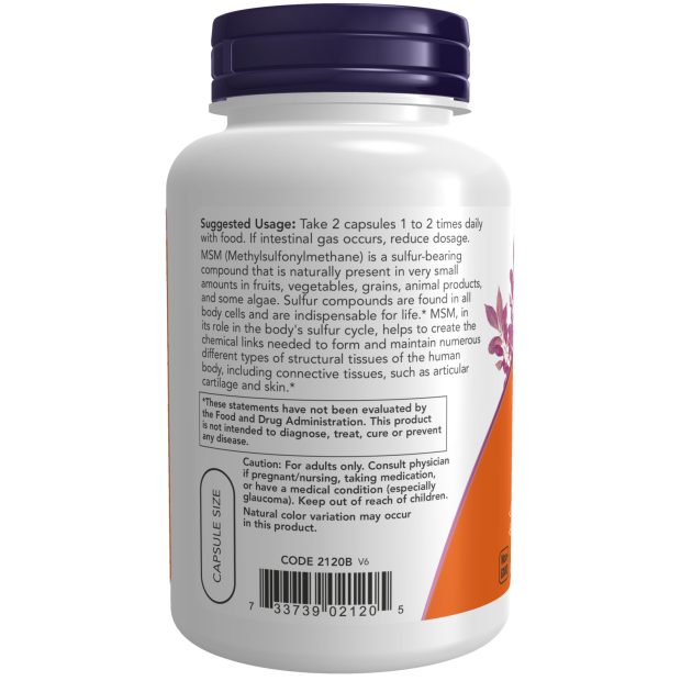 NOW Foods - MSM Metilsulfonilmetan, 1000mg - 240 capsule - Billede 3