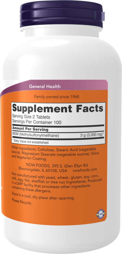 NOW Foods - MSM Metilsulfonilmetan, 1500 mg - 200 tablete - Billede 2