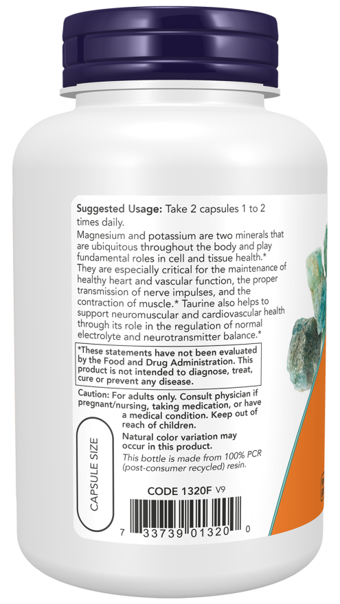 NOW Foods - Aspartat de Magneziu și Potasiu cu Taurină - 120 capsule - Billede 3