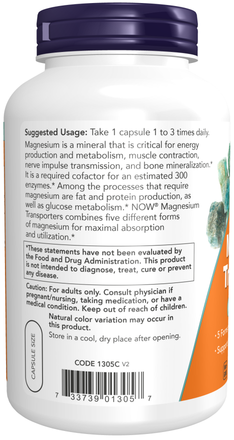 NOW Foods - Transportori de Magneziu, 180 capsule - Billede 3