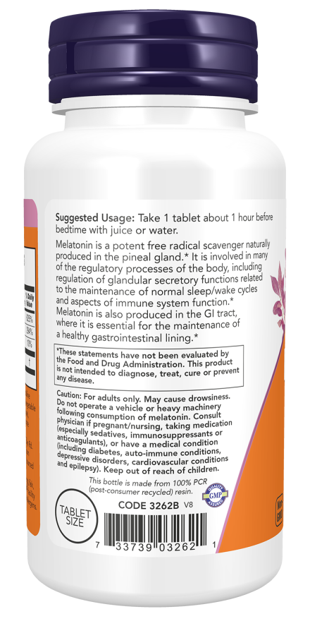 NOW Foods - Melatonină, 1mg - 100 tablete - Billede 3