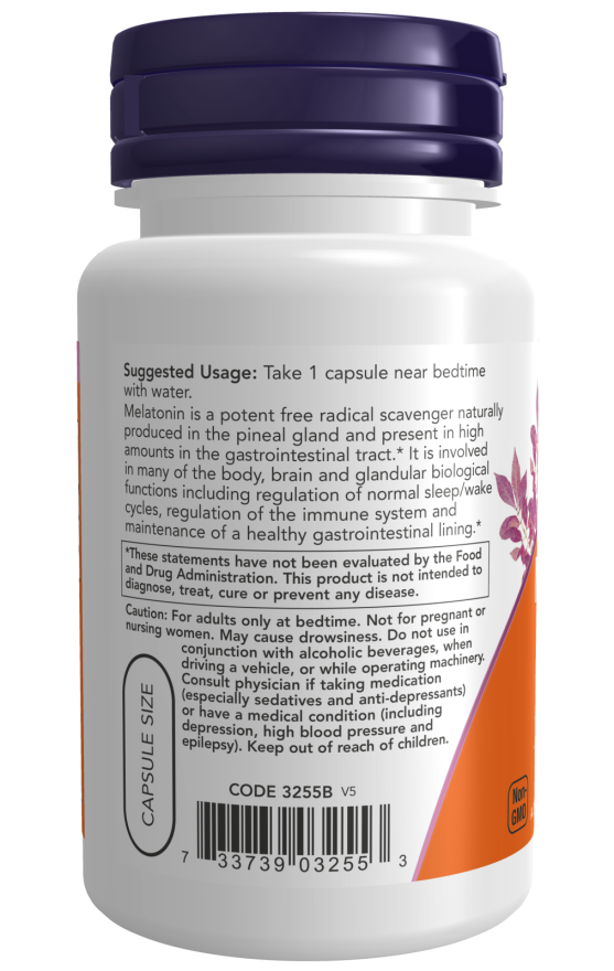 NOW Foods - Melatonină, 3mg - 60 capsule - Billede 3