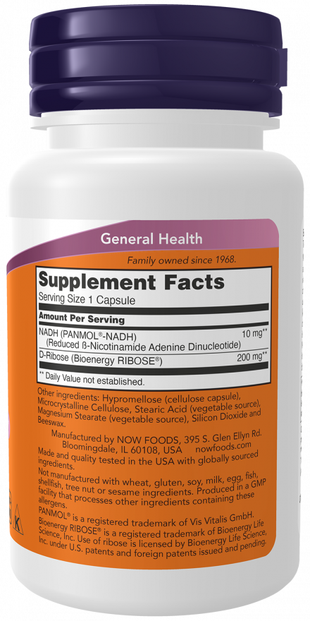 NOW Foods - NADH 10 mg, 60 capsule - Billede 2