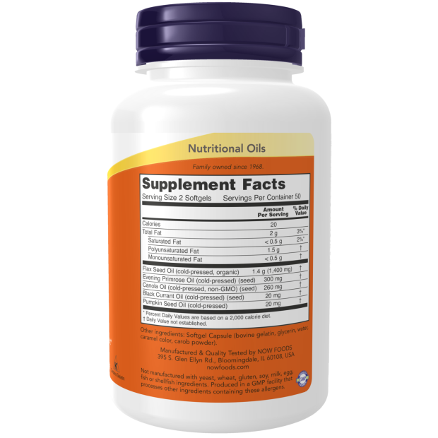 NOW Foods - Omega 3-6-9, 1000mg - 250 capsule moi - Billede 2