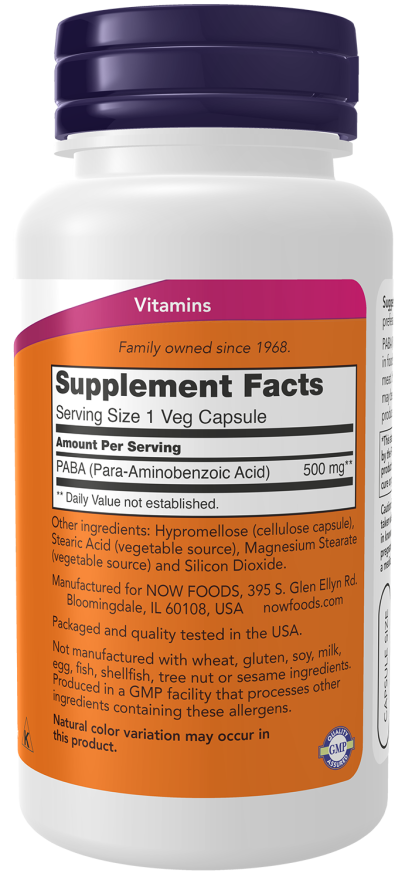 NOW Foods - PABA 500 mg, 100 capsule - Billede 2
