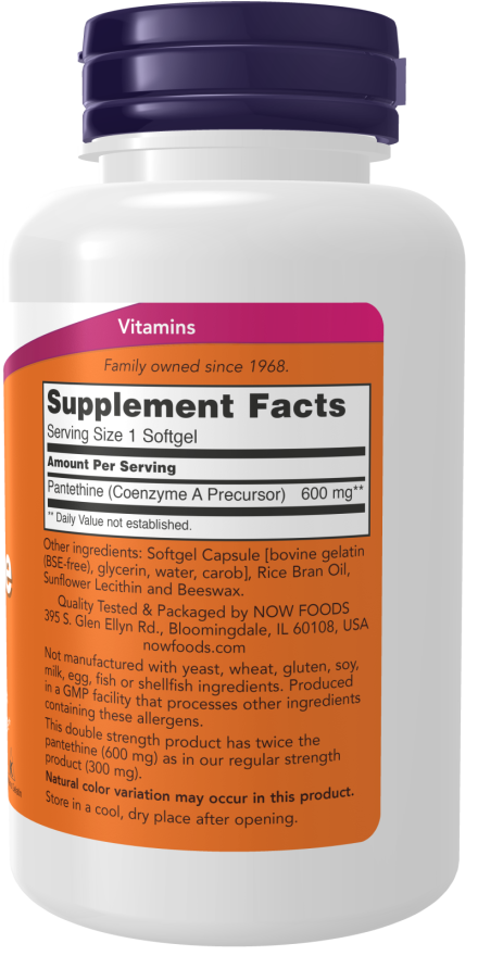 NOW Foods - Pantetină, 600 mg, cu dublă putere + 60 capsule moi - imagine 2