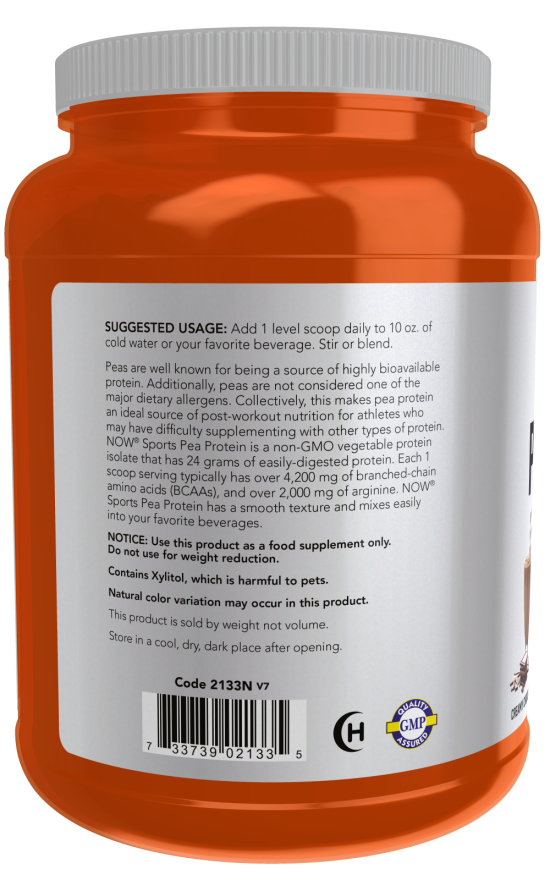 NOW Foods - Proteine din mazăre, Ciocolată Olandeză - 907g - Billede 3