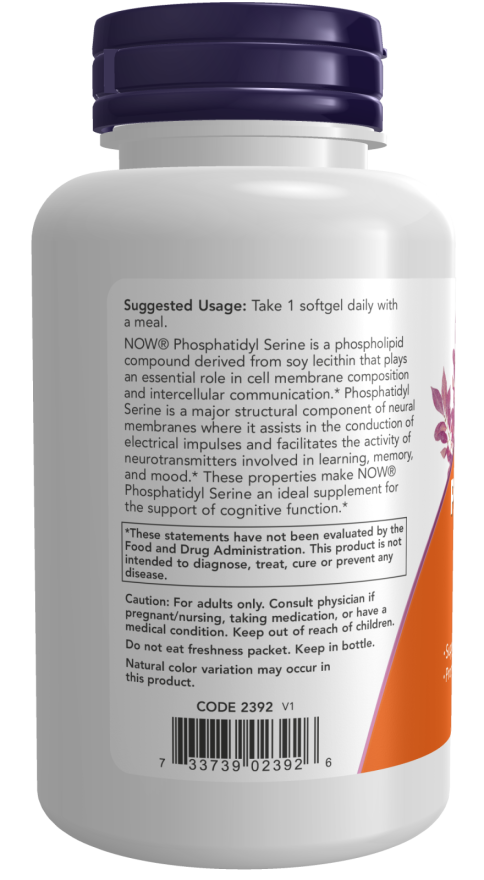 NOW Foods - Fosfatidilserină, Extra Putere 300mg - 50 capsule moi - Billede 3
