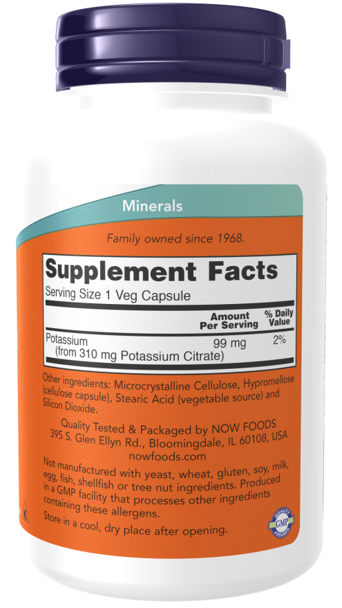 NOW Foods - Citrat de Potasiu, 99mg - 180 capsule - Billede 2