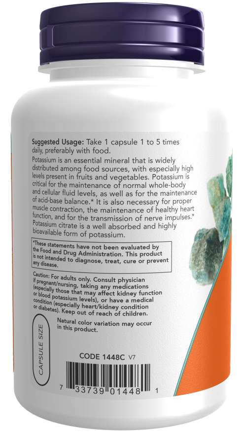 NOW Foods - Citrat de Potasiu, 99mg - 180 capsule - Billede 3