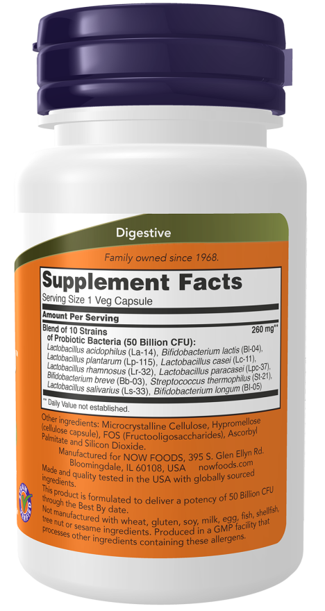 NOW Foods - Probiotic-10 + 50 miliarde CFU, 50 capsule - imagine 2