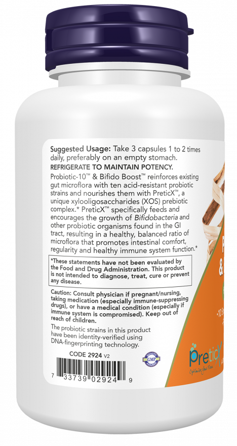 NOW Foods - Probiotic-10 & Bifido Boost, 90 capsule - Billede 3