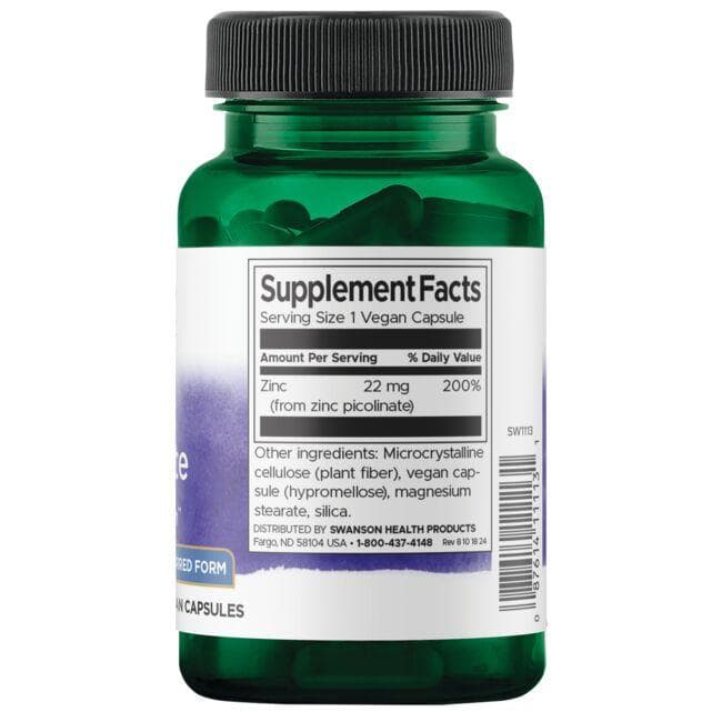 Swanson - Picolinat de Zinc, Forma Preferată de Corp, 22 mg - 60 capsule - Billede 2