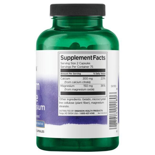 Swanson - Citrat de Calciu Plus Magneziu, 150 capsule - Billede 2