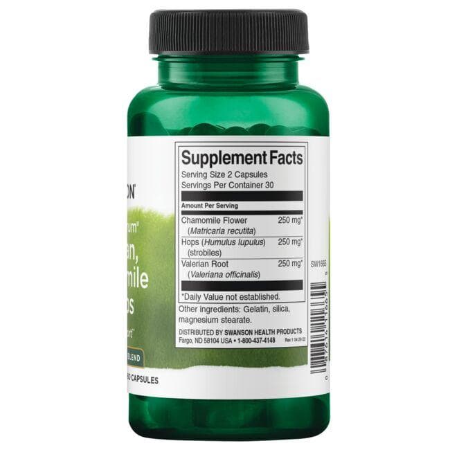 Swanson - Valeriană, Mușețel și Hamei Spectru Complet, 60 capsule - Billede 2