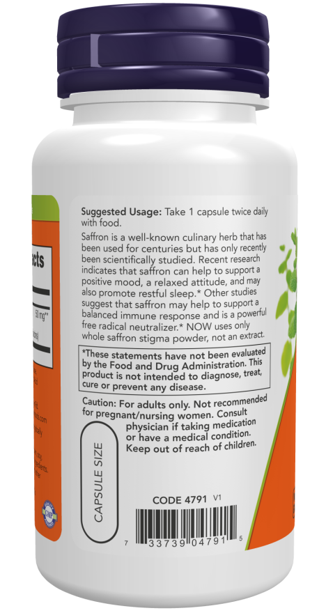 NOW Foods - Șofran, 50mg - 60 capsule - imagine 3