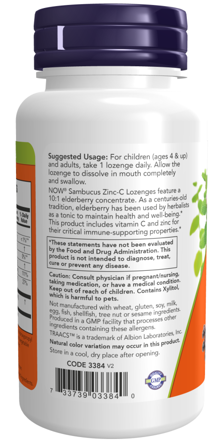 NOW Foods - Sambucus cu Zinc-C, 60 pastile - Billede 3