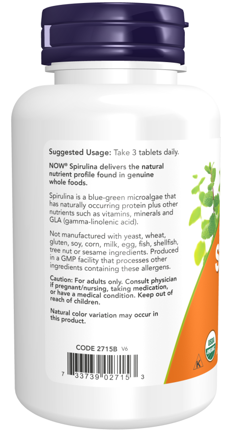 NOW Foods - Spirulină Organică, 1000mg - 120 tablete - Billede 3