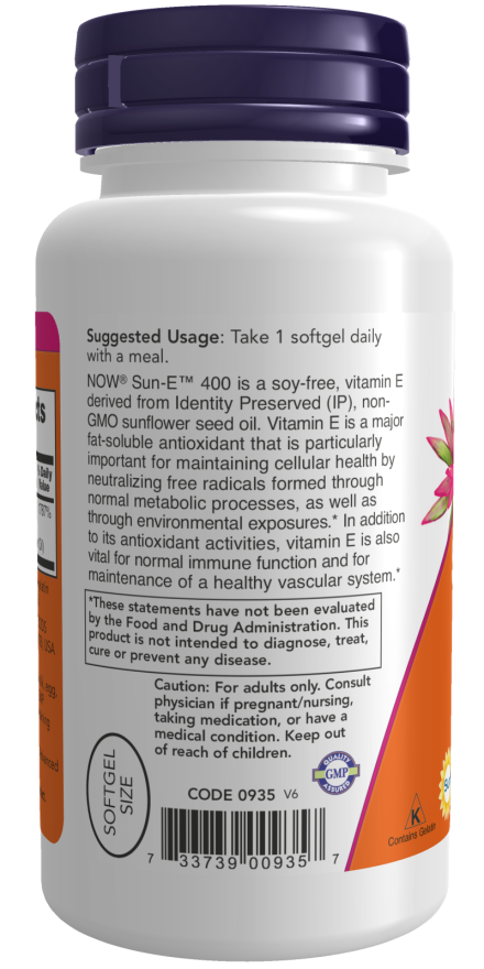 NOW Foods - Sun-E, 400 IU - 60 capsule moi - Billede 3