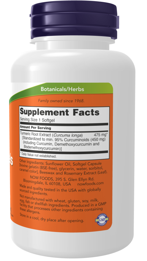 NOW Foods - Curcumin din Turmeric, 60 capsule moi - imagine 2