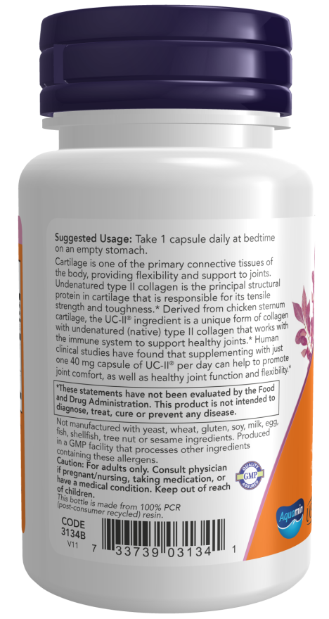 NOW Foods - Colagen de tip II nedesnaturalizat UC-II, 60 capsule - imagine 3