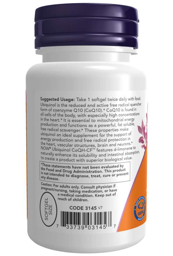 NOW Foods - Ubiquinol CoQH-CF, 60 capsule moi - imagine 3