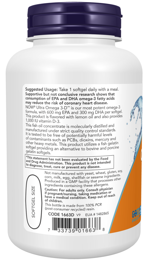 NOW Foods - Ultra Omega 3-D cu Vitamina D-3, 90 capsule moi - Billede 3