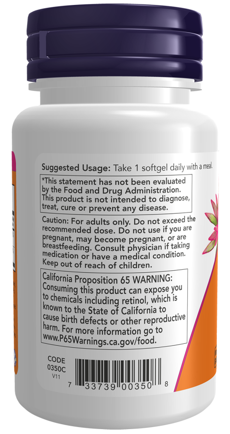 NOW Foods - Vitaminele A & D, 10000/400 UI - 100 capsule moi - Billede 3