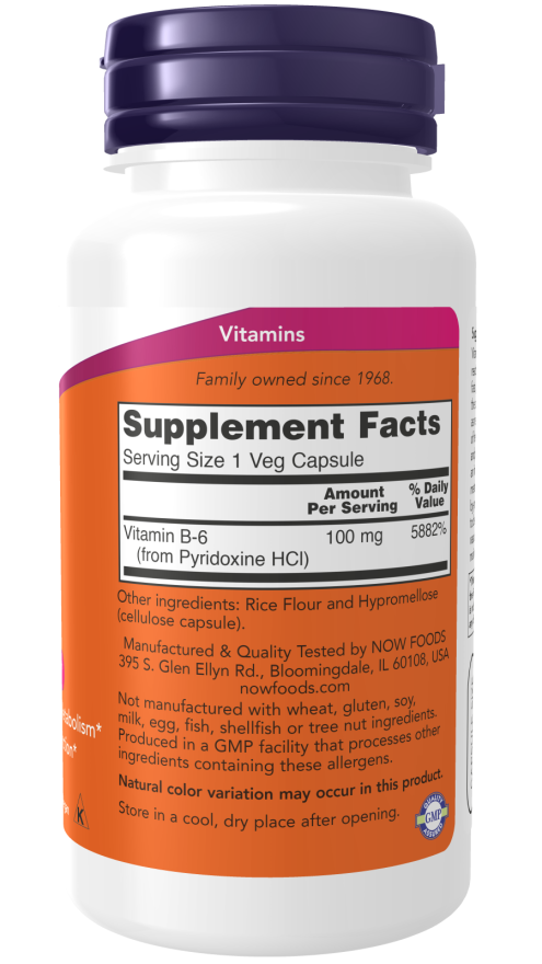 NOW Foods - Vitamina B-6, 100mg - 250 capsule - Billede 2