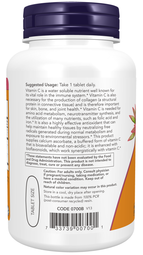 NOW Foods - Complex de Vitamina C-1000 cu 250 mg Bioflavonoide - 90 tablete - Billede 3