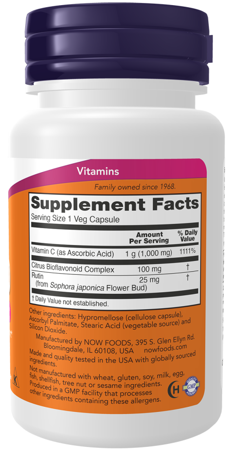 NOW Foods - Vitamina C-1000, 30 capsule - Billede 2